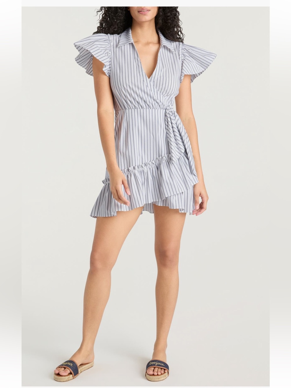 Cinq à Sept Lila Stripe Asymmetric Ruffle Minidress mini dress tie waist 12 NWT